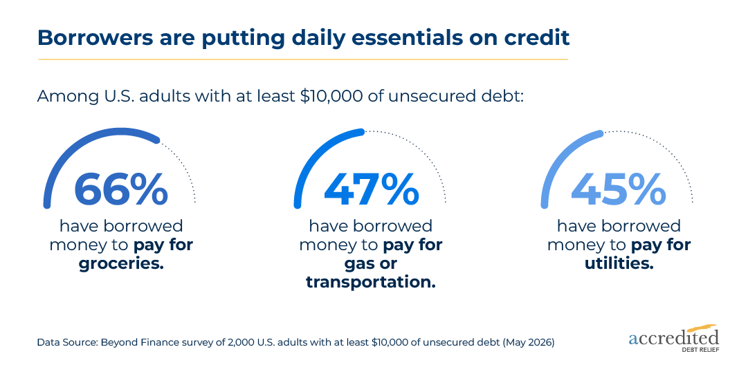 An infographic reporting data on how borrowers are putting daily essentials on credit.